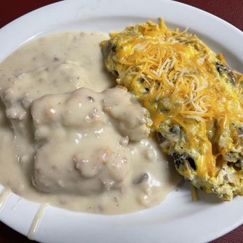 Cricket Country Kitchen - Over 60 mushroom& cheddar omelette with a biscuit & gravy - Breakfast & Brunch Near Me - Sacramento, California Cricket Country Kitchen - Over 60 mushroom& cheddar omelette with a biscuit & gravy - Breakfast & Brunch Near Me - Sacramento, California