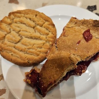 Full Plate - My dessert. Sugar free cherry pie and a peanut butter cookie - Buffets Near Me - Niagara Falls, New York