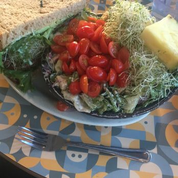 Mezzo - Huge portions!! Half sandwich and half salad. Showed the fork for scale! - Sandwiches Near Me - Berkeley, California