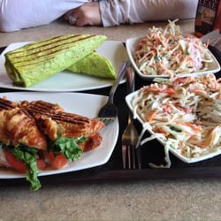 Boulangerie La Parisienne - Vegetarian wrap, turkey and brie on a croissant, and cole slaw