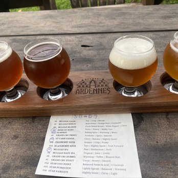 Brewery Ardennes - Flight Of Biere De Mars, Pumpkin, NY Farm Saison, And Belgian IPA - Breweries Near Me - Geneva, New York Brewery Ardennes - Flight Of Biere De Mars, Pumpkin, NY Farm Saison, And Belgian IPA - Breweries Near Me - Geneva, New York