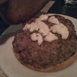 DMK Burger Bar - Lamb, feta (on top), tapenade, tom and onion salad, tzatzki (on bottom)