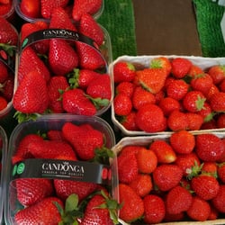 Wochenmarkt - Italienische und deutsche Erdbeeren biedern sich farbenfroh an.