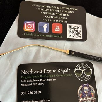 Northwest Frame Repair - This arm of my progressive glasses was broken just next to the screw. "I have my glasses back and can wear them now!" - Eyewear & Opticians Near Me - Stanwood, Washington Northwest Frame Repair - This arm of my progressive glasses was broken just next to the screw. "I have my glasses back and can wear them now!" - Eyewear & Opticians Near Me - Stanwood, Washington
