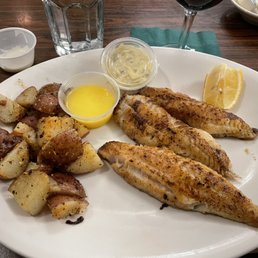Grilled Perch with red-skinned potatoes (zucchini not pictured) Grilled Perch with red-skinned potatoes (zucchini not pictured)