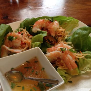 Solbar - Spicy shrimp and noodle lettuce wrap salad app. Very nice! - New American Near Me - Calistoga, California Solbar - Spicy shrimp and noodle lettuce wrap salad app. Very nice! - New American Near Me - Calistoga, California
