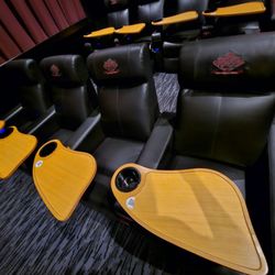 Recliner seats and trays with cup holder