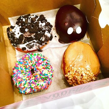 Voodoo Doughnut - Vegan Dirt (Oreo), Vegan Portland Cream (Cream filled), Vegan Sprinkle Cake, Vegan PB&J (Jelly filled, PB frosting) #VEGAN - Bakeries Near Me - Orlando, Florida Voodoo Doughnut - Vegan Dirt (Oreo), Vegan Portland Cream (Cream filled), Vegan Sprinkle Cake, Vegan PB&J (Jelly filled, PB frosting) #VEGAN - Bakeries Near Me - Orlando, Florida