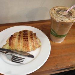 Good Morning, Victoria! - A toasted ham, cheese, tomato, and pesto croissant with an iced latte... is it too soon to say I want this every morning FOREVER?
