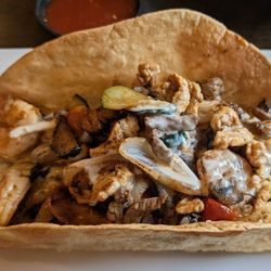 Los Amigos Don Juan - Giant Taco Loco filled with chicken, beef, and shrimp, along with a ton of grilled veggies (mushrooms, zucchini, and tomatoes). So good.