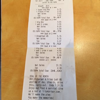 Frisch's Big Boy - the receipt for the restaurant - Fast Food Near Me - Tiffin, Ohio