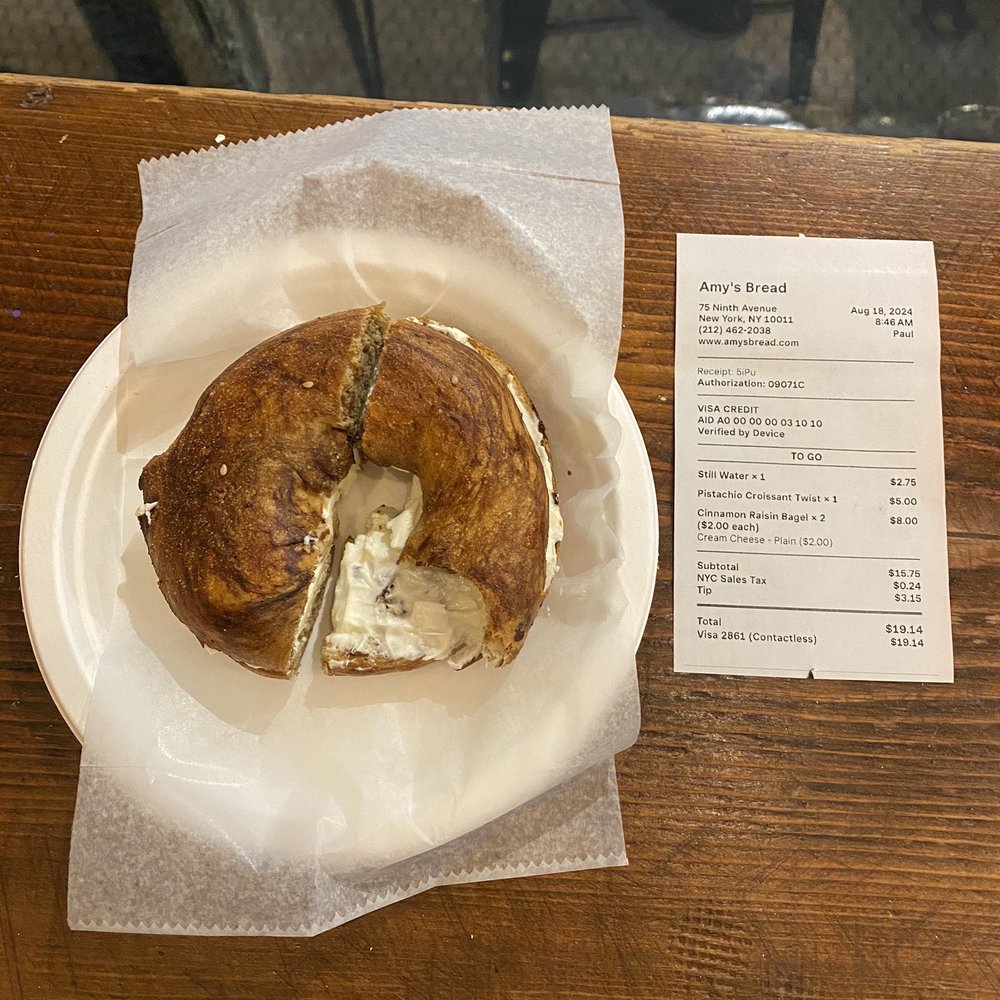 Amy's Bread - Toasted Cinnamon raisin bagel with cream cheese - Bakeries Near Me - New York, New York