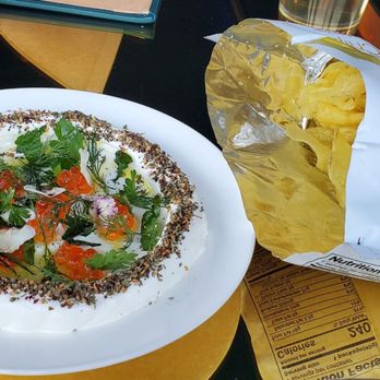 Nubeluz - Labneh with Chips: Salmon Roe ($21) - Cocktail Bars Near Me - New York, New York