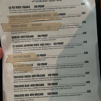 Old Absinthe House - Menu - Dive Bars Near Me - New Orleans, Louisiana
