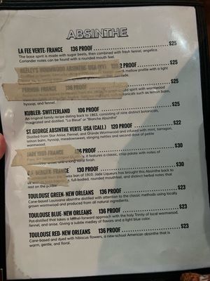 Menu photo 2 Old Absinthe House New Orleans, LA