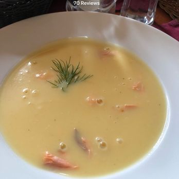Restaurant Das Kartoffelhaus - Potato soup with smoked salmon - good but needs more smoked flavor - German Near Me - Freiburg, BW Restaurant Das Kartoffelhaus - Potato soup with smoked salmon - good but needs more smoked flavor - German Near Me - Freiburg, BW