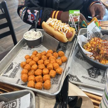 Crave - Sweet potato tots and loaded dog - Barbeque Near Me - Greeley, Colorado