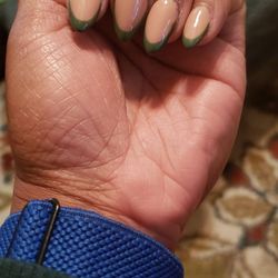 Savan Nails & Spa - Almond shaped gel nails w nude base, green tips