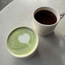 Matcha latte and black americano