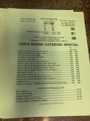 Menu photo 8 Lee's House Chinese Takeout San Jose, CA