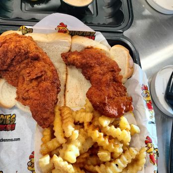Birdies Hot Chicken - 2 medium tenders with fries. That sauce is amazing! - Fast Food Near Me - Westwood, Massachusetts