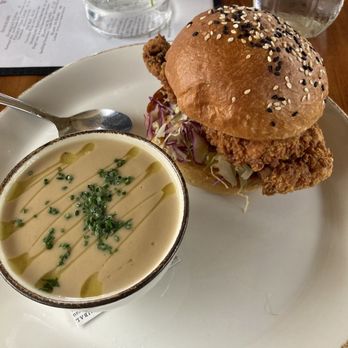 peasants FEAST - Chicken sandwich and cauliflower soup - American Near Me - Solvang, California