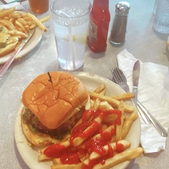 66 Diner - green chile cheeseburger with fries. - Diners Near Me - Albuquerque, New Mexico