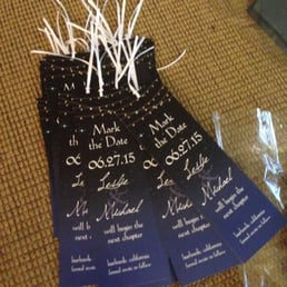 My Fiancee is a Librarian, Marcela came up with a theme for save the date with text that said Mark The Date BRILLIANT!