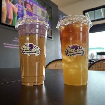 Macs By Icky - Mac Nut Latte with Ube Soft Top (Left) and a Calamansi Black Tea (Right) - Desserts Near Me - Union City, California Macs By Icky - Mac Nut Latte with Ube Soft Top (Left) and a Calamansi Black Tea (Right) - Desserts Near Me - Union City, California