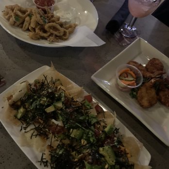 Yard House - Appetizers: Poke Nachos, Calamari, and Coconut Shrimp. - New American Near Me - Sacramento, California Yard House - Appetizers: Poke Nachos, Calamari, and Coconut Shrimp. - New American Near Me - Sacramento, California