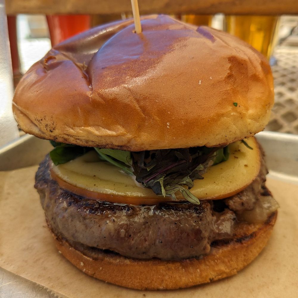 Mammoth Brewing - Damn Good Burger with 1/2 ground brisket and smoked gouda. - Breweries Near Me - Mammoth Lakes, California