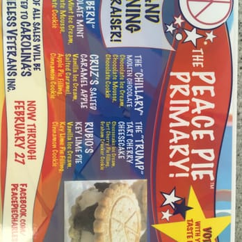 Peace Pie - Our Peace Pie Primary Fundraiser! Vote with your taste buds, and help local homeless veterans at the same time! - Desserts Near Me - Charleston, South Carolina Peace Pie - Our Peace Pie Primary Fundraiser! Vote with your taste buds, and help local homeless veterans at the same time! - Desserts Near Me - Charleston, South Carolina