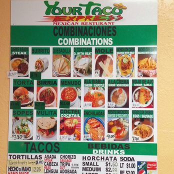 Your Taco Express - a menu on the wall - Mexican Near Me - Salem, Oregon
