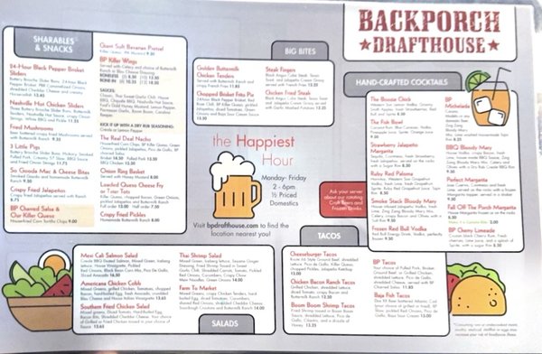 Menu photo 1 Backporch Drafthouse Wichita Falls, TX Menu photo 1 Backporch Drafthouse Wichita Falls, TX