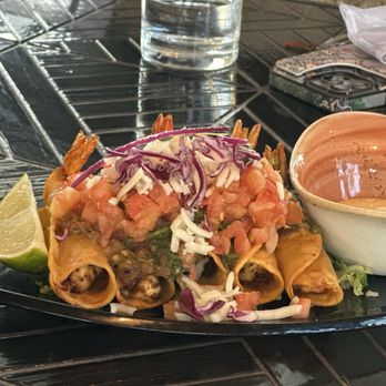 Caló Kitchen + Tequila - Shrimp Taquitos | cream cheese, epazote, satsa quemada, cheese, pico, lettuce, cabbage, aloli - Cocktail Bars Near Me - Costa Mesa, California Caló Kitchen + Tequila - Shrimp Taquitos | cream cheese, epazote, satsa quemada, cheese, pico, lettuce, cabbage, aloli - Cocktail Bars Near Me - Costa Mesa, California