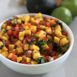 Wellness with Marla - Mango salsa for chicken, fish or appetizer with plantain chips