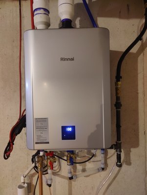 Tankless Water Heater Replacement - A sudden breakdown of a tankless water heater in Coopersburg prompted us to install a new Rinnai RXP tankless water heater on-the-fly, causing minimal disruption to our customer's hot water.