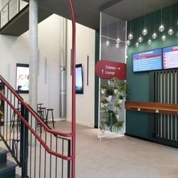 Kino Universum - Modernes, großzügiges Kinofoyer im Kino Universum Backnang. Green Cinema. Nachhaltig, echte Pflanzen und zum Wohlfühlen. Kindergeburtstage.
