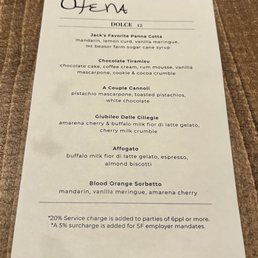 Dessert menu