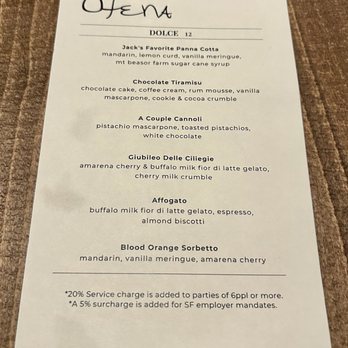 Ofena - Dessert menu - Italian Near Me - San Francisco, California