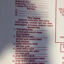 Sorrento Restaurant & Pizzeria - Pizza menu