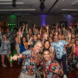 Extreme DJ - A happy audience on the dance floor of the Knott's Berry Farm Hotel for our Hawaiian themed event!