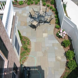 Torrison Stone & Garden - Curving bluestone patio and hydrangeas!