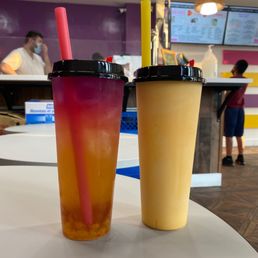 24 oz. Galaxy Drink - grapefruit with popping passion (left) 24 oz. Smoothie - Mango (right) 24 oz. Galaxy Drink - grapefruit with popping passion (left) 24 oz. Smoothie - Mango (right)