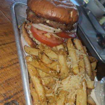 Griff's BBQ & Grill - This is the brisket burger with garlic fries  #great choice "both" - American Near Me - Copperopolis, California