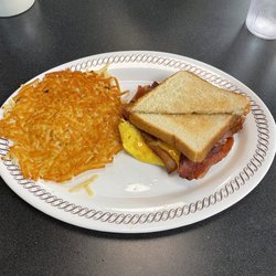 Waffle House - Bacon egg and cheese sandwich with basic 'browns