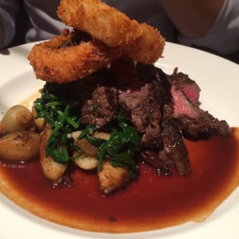 Celadon - Waygu sirloin with fried onion rings! - Seafood Near Me - Napa, California Celadon - Waygu sirloin with fried onion rings! - Seafood Near Me - Napa, California