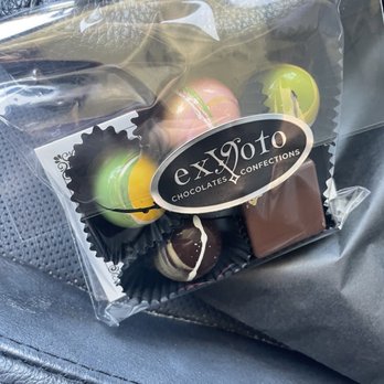 Ex Voto Chocolates and Confections - Passion fruit in the middle and lemon on the left are soooo good! - Chocolatiers & Shops Near Me - Ventura, California Ex Voto Chocolates and Confections - Passion fruit in the middle and lemon on the left are soooo good! - Chocolatiers & Shops Near Me - Ventura, California