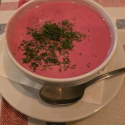 Restaurancia Polska - Another Creamy Beetroot & Potato Soup... the extra dill makes it even better $5usd roughly