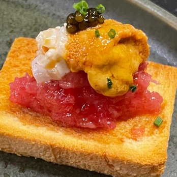 Thirteen Water - Uni, toro and caviar on a little perfect Melba toast - Sushi Bars Near Me - New York, New York Thirteen Water - Uni, toro and caviar on a little perfect Melba toast - Sushi Bars Near Me - New York, New York